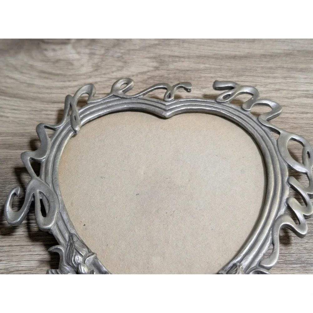 Vintage Heart Pewter Metal Floral Basket 'Super Mom' Script Picture Frame by SUN